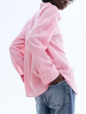 H&M  LINEN-BLEND SHIRT pink Size Large